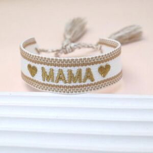 1pc Embroidered Mama Heart Design Bohemian Tassel Woven Bracelet